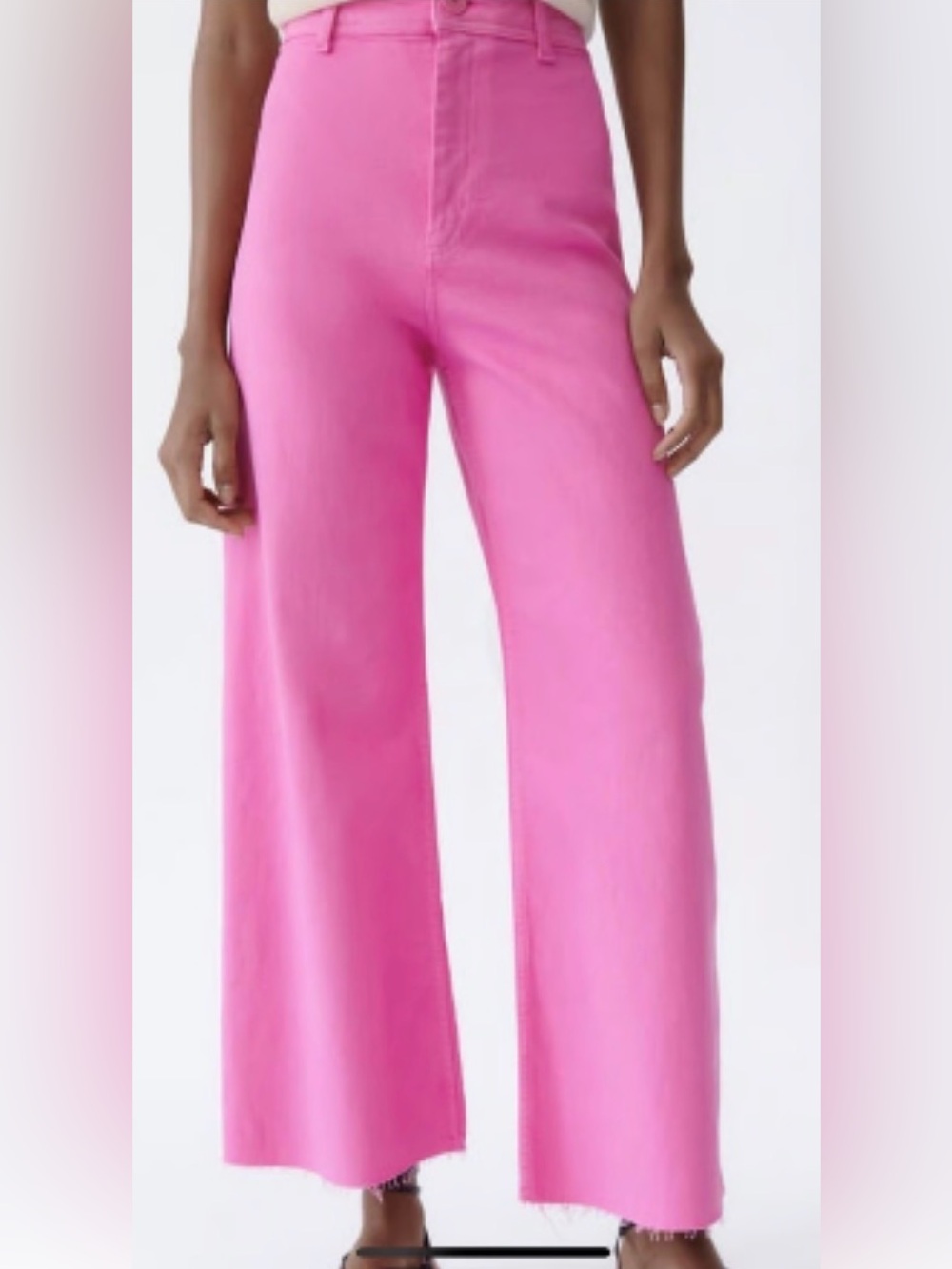 Zara Barbie pink high waisted Wide Leg Ankle Jeans 12
